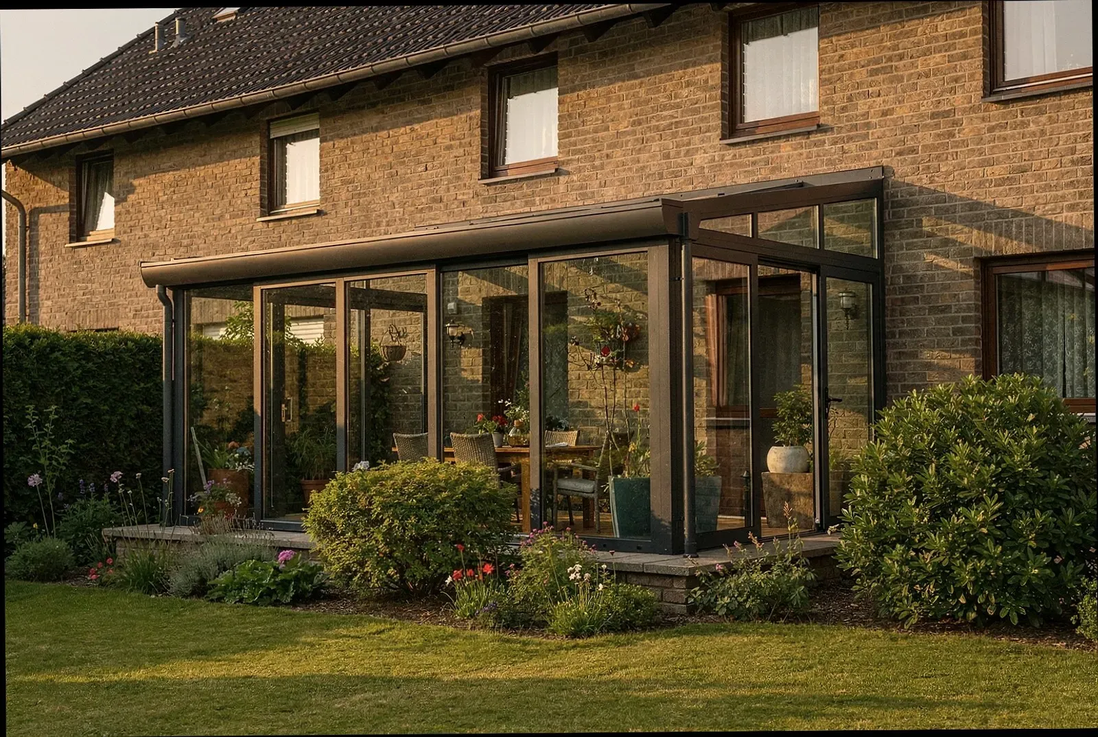 Beheizter Wintergarten mit hohen Glasfronten an einem Wohnhaus in Bamberg